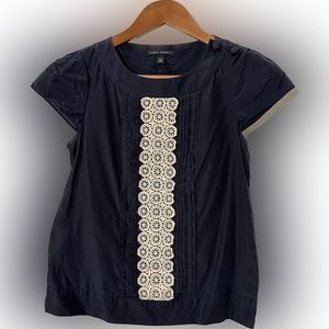 Banana Republic Silk Blouse Navy and Cream Petite XS